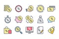 Financial interest related color line icon set.